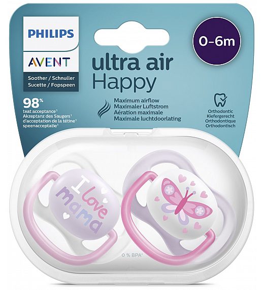 Avent SCF080/02 utješna duda - silikon ultra air, 0-6m, ž, mama/leptir, 2/1 Avent