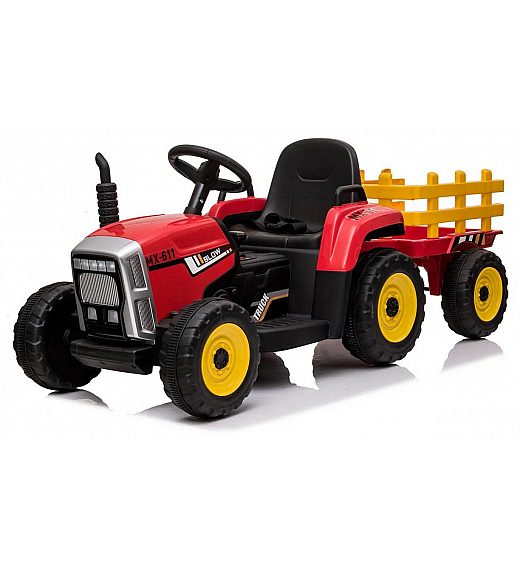 12v otroški traktor s prikolico rdeč