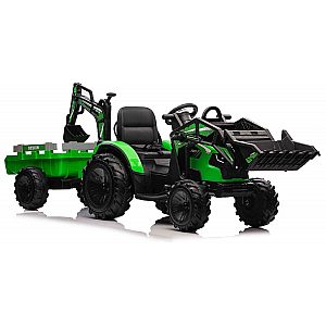 12V TOP-WORKER - dječji električni traktor sa utovarivačem i prikolico - zeleni