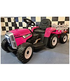 12V otroški traktor s prikolico pink