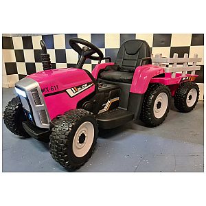 12V otroški traktor s prikolico pink