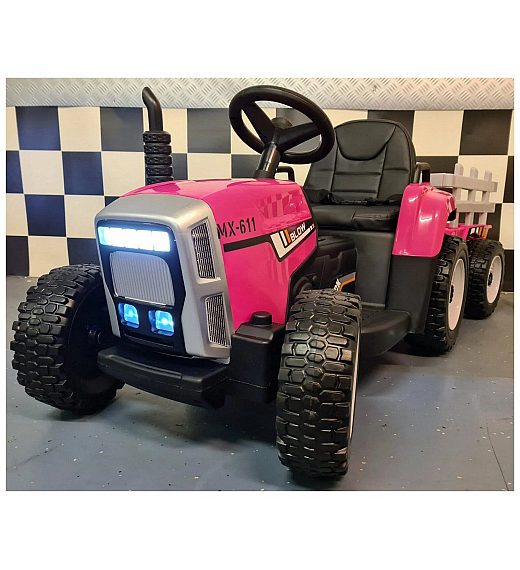 12v otroški traktor s prikolico pink