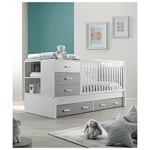 Lesena otroška posteljica EASY Grey Sbiancato