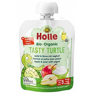 Holle jogurt ŽELVA – jabolko in hruška z jogurtom po 8. mesecu, 85g, BIO