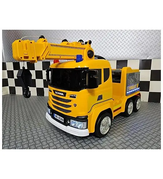 Kamion na akumulator Scania z žerjavom 12V rumen