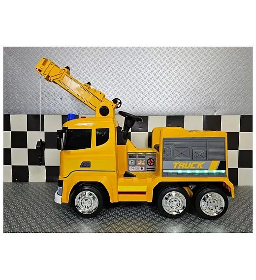 Kamion na akumulator Scania z žerjavom 12V rumen