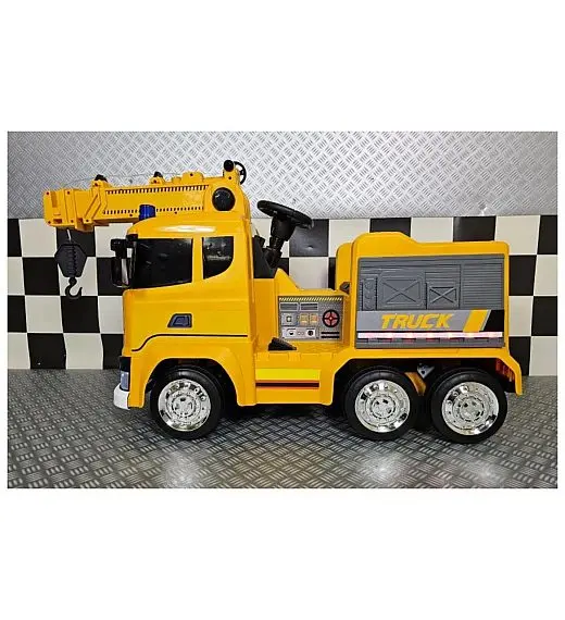 Kamion na akumulator Scania z žerjavom 12V rumen