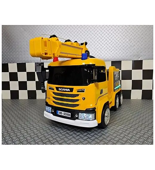 Kamion na akumulator Scania z žerjavom 12V rumen
