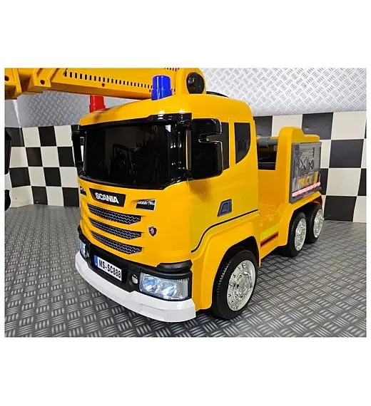 Kamion na akumulator Scania z žerjavom 12V rumen