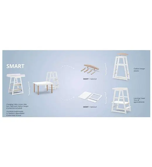 Previjalna miza 4v1 SMART White Natural