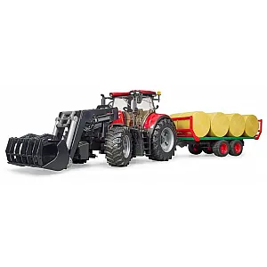 Bruder traktor Case IH Optum CVX z sprednjo nakladalko in prikolico z osmimi balami 03198