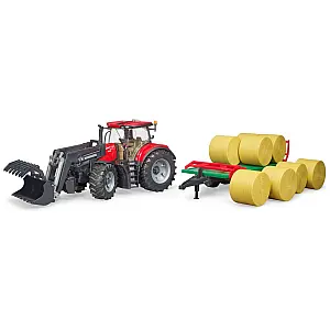 Bruder traktor Case IH Optum CVX z sprednjo nakladalko in prikolico z osmimi balami 03198