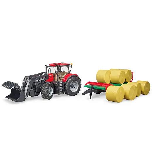 BRUDER traktor Case IH Optum CVX s prednjim utovarivačem, transport bala + 8 balirki 03198