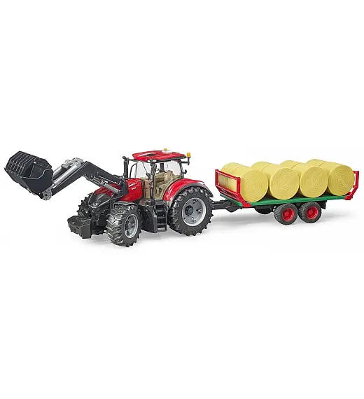 BRUDER traktor Case IH Optum CVX s prednjim utovarivačem, transport bala + 8 balirki 03198