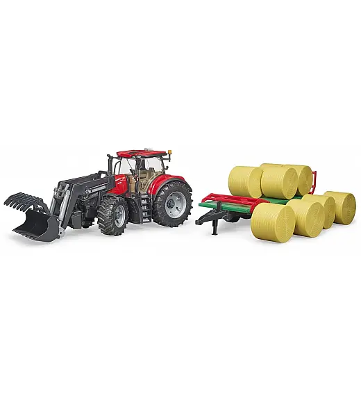 BRUDER traktor Case IH Optum CVX s prednjim utovarivačem, transport bala + 8 balirki 03198