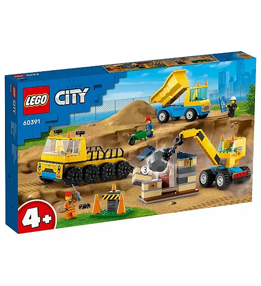 Kocke City Građevinski kamioni i kran s kuglom za rušenje 60391 Lego