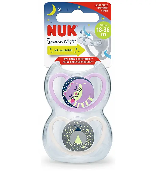 NUK duda varalica - silikon Space Night noćna, vel. 3 (18-36 mes), sort, 2 kom sort NUK