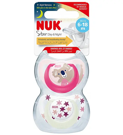 Nuk duda varalica  - silikon Star Day & Night 6-18 m, 2/1