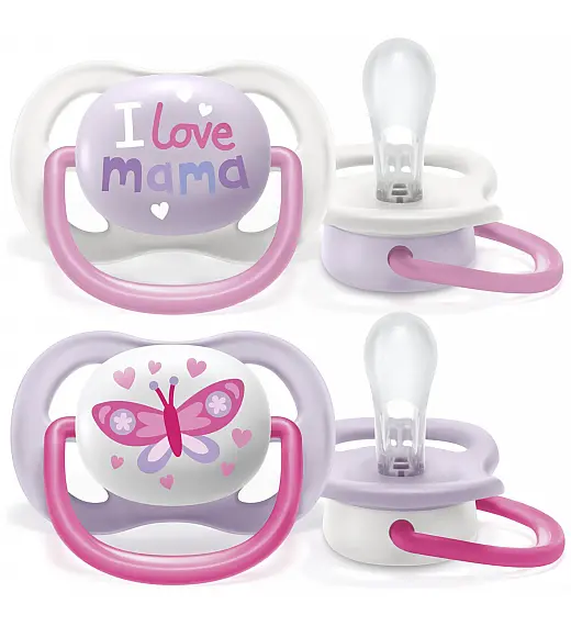 Avent SCF080/02 tolažilna duda - silikon ultra air, 0-6m, ž, mama/metulj, 2/1 Avent