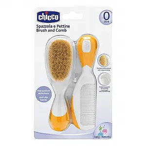 Chicco glavnik in krtača naravne ščetine yellow