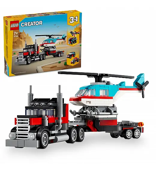 Kocke Creator Ploščadni tovornjak s helikopterjem 31146 Lego