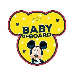 Znak za auto "Djeca u autu Mickey" 20 x 16 cm žuti