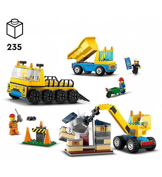 Kocke City Građevinski kamioni i kran s kuglom za rušenje 60391 Lego