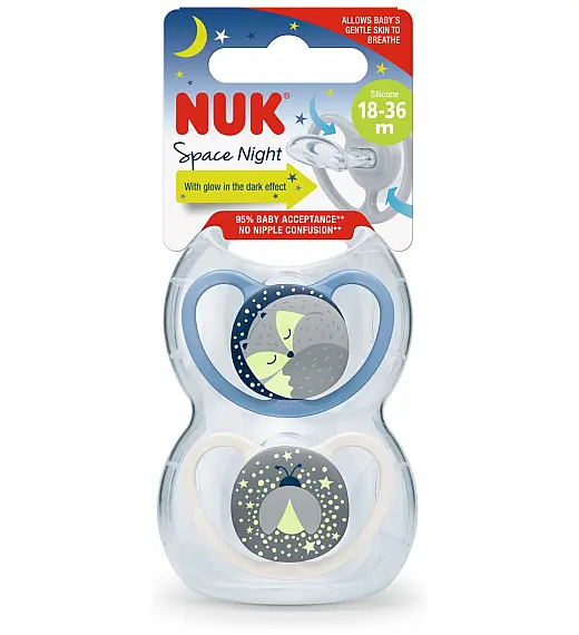 NUK duda varalica - silikon Space Night noćna, vel. 3 (18-36 mes), sort, 2 kom sort NUK