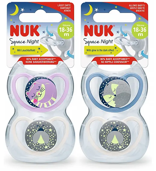 NUK duda varalica - silikon Space Night noćna, vel. 3 (18-36 mes), sort, 2 kom sort NUK