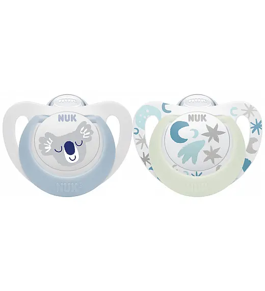 Nuk tolažilna duda - silikon Star Day & Night 0-6 m, 2/1 NUK