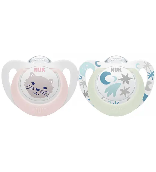 Nuk tolažilna duda - silikon Star Day & Night 0-6 m, 2/1 NUK