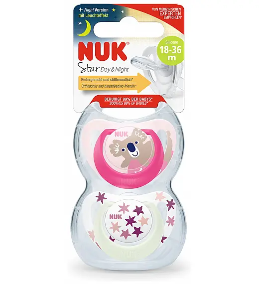 Nuk tolažilna duda - silikon Star Day & Night 18-36 m, 2/1 NUK