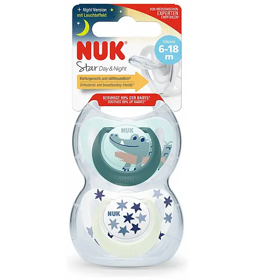 Nuk duda varalica  - silikon Star Day & Night 6-18 m, 2/1