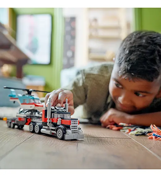 Kocke Creator Ploščadni tovornjak s helikopterjem 31146 Lego