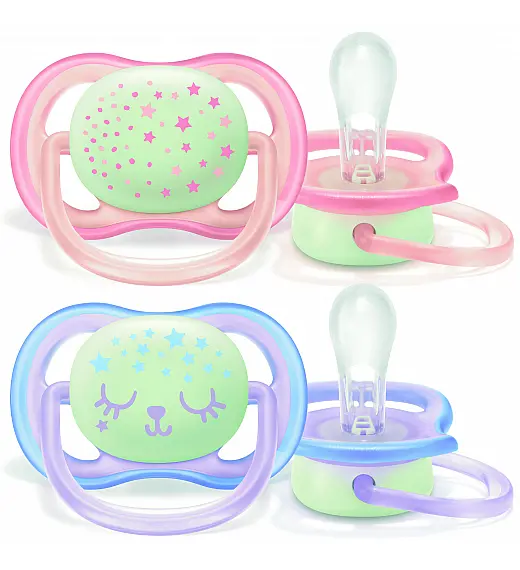Avent SCF376/01 tolažilna duda - silikon sil. 18+m, neutral, nočna, 2/1 Ultra air Avent