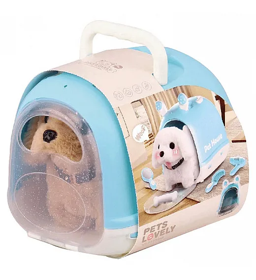 Plišasti inteligentni pes v nosilcu