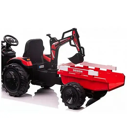 12V TOP-WORKER - dječji električni traktor sa utovarivačem i prikolico - crveni