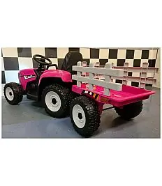 12V otroški traktor s prikolico pink