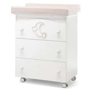 Previjalna miza z banjico MOON White