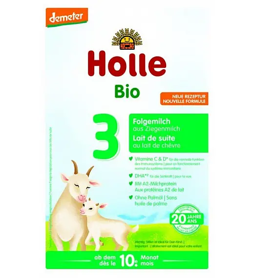 Holle nadaljevalno mleko 3 za dojenčke na bazi kozjega mleka z DHA po 10. mesecu, 400g, BIO