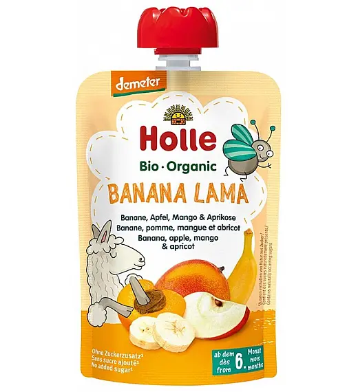 Sadni pire banana LAMA, jabolko, mango in marelica 100g (Demeter), Holle