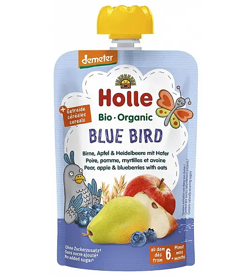 Voćni pire PTICA, kruška, jabuka i borovnica sa zobi nakon 6 mjeseci, 100g, BIO-DEMETER