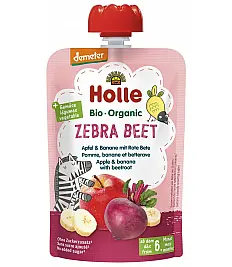 Holle sadni pire ZEBRA, jabolko & banana z rdečo peso po 6. mesecu, 100g, BIO-DEMETER