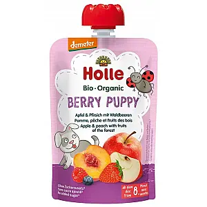Holle Voćni pire PUPPY, jabuka i breskva sa šumskim voćem nakon 8 mjeseci, 100g, BIO-DEMETER