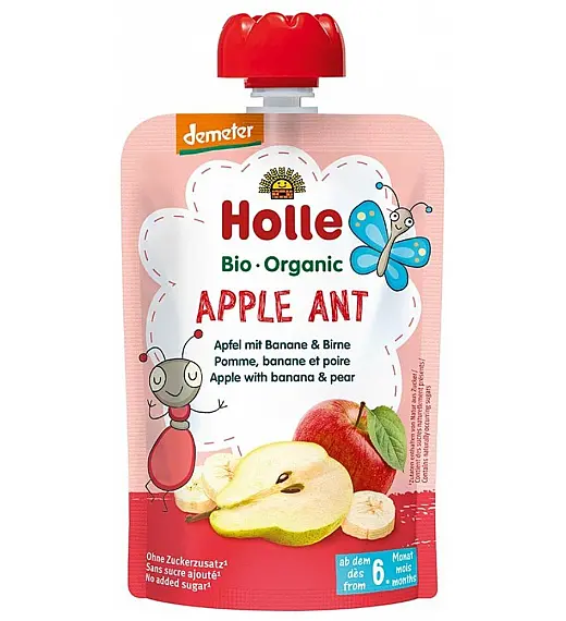 Holle vočni pire, MRAVLJA jabuke, banane i kruške nakon 8. mesecu, 100g, BIO-DEMETER Holle