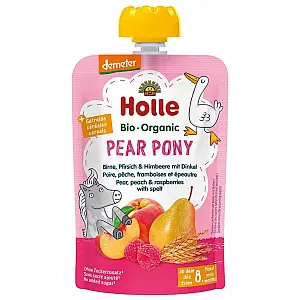 Holle voćni pire PONY kruška, breskva i malina s pireom nakon 8 mjeseci, 100g, BIO-DEMETER