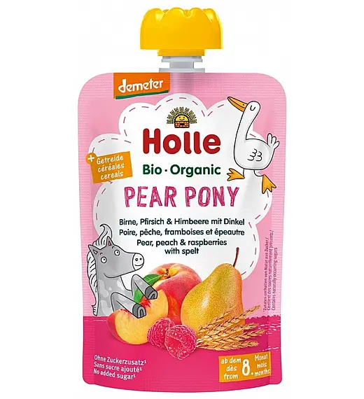 Voćni pire PONY kruška, breskva i malina s pireom nakon 8 mjeseci, 100g, BIO-DEMETER