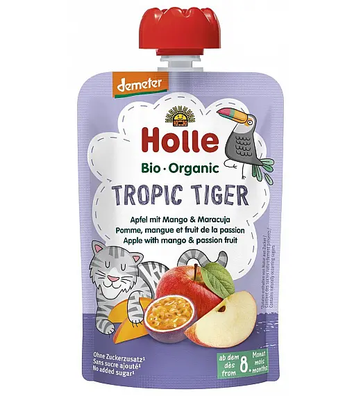 Pouchy tropski TIGER, jabuka i mango s bio marakujom, Holle