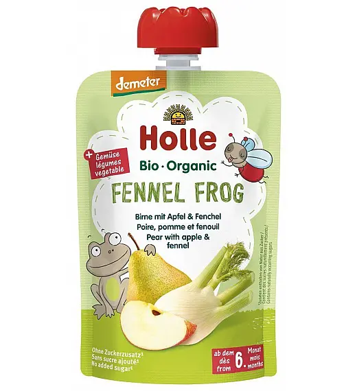 Pouchy koromač žaba, hruška z jabolko& koromač bio, Holle