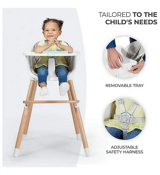 Stolček za hranjenje 2v1 SIENNA Grey Kinderkraft